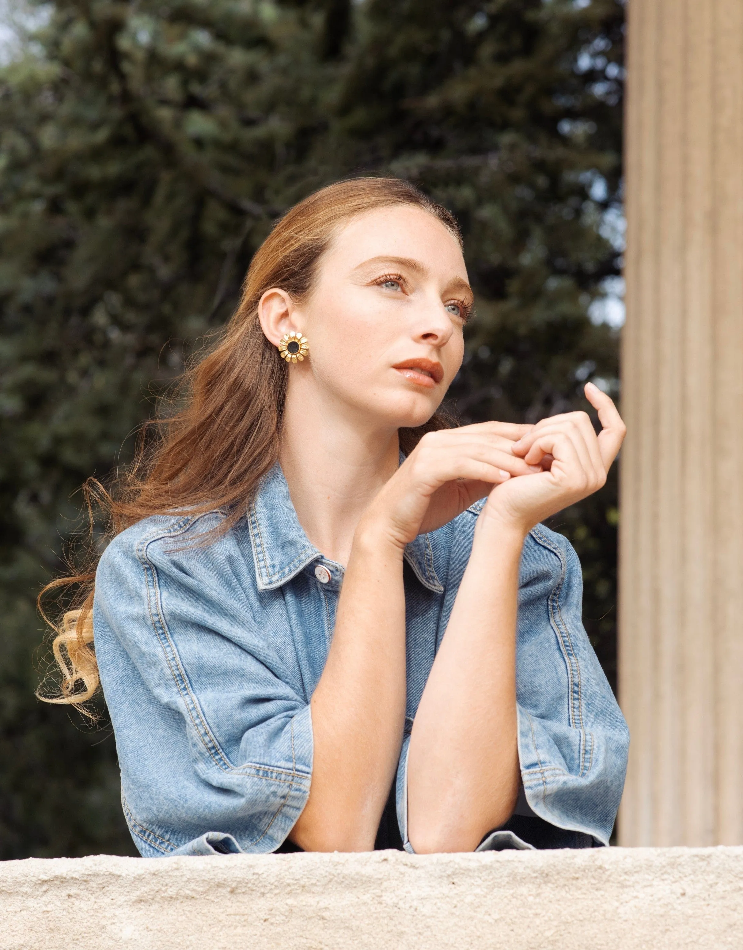 Margaret 24ct Gold Plated Stud Earrings | Black & Gold