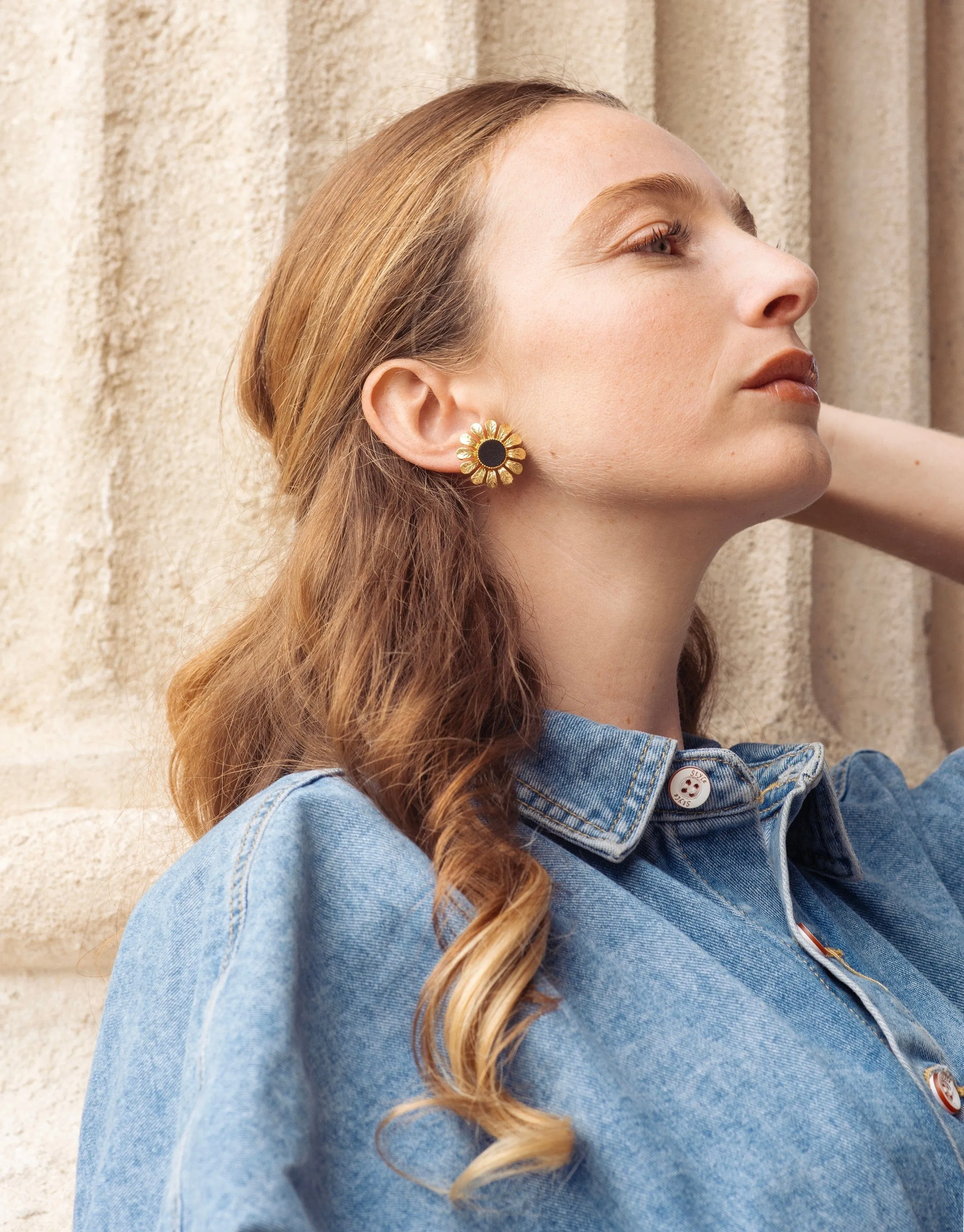 Margaret 24ct Gold Plated Stud Earrings | Black & Gold