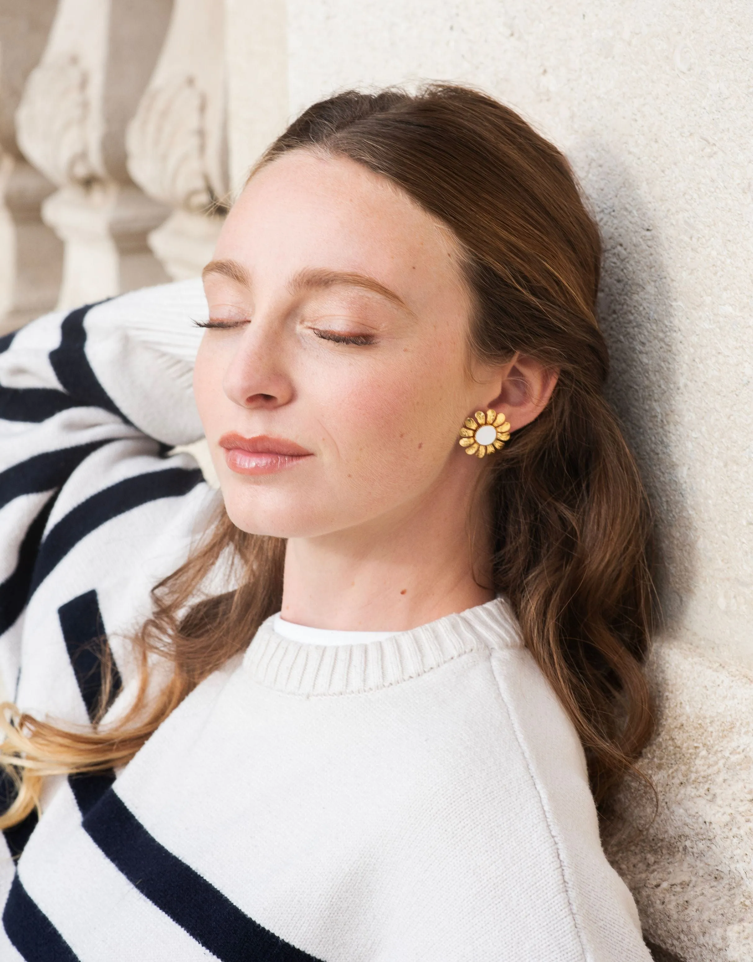 Margaret 24ct Gold Plated Stud Earrings | White & Gold